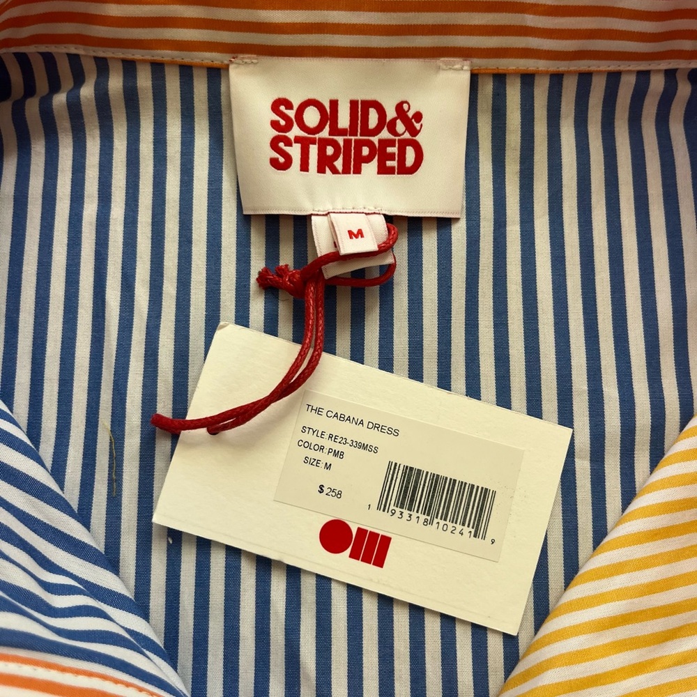 SOLID & STRIPED NWT Cabana Mini Shirt Dress Medium Blue Orange Yellow Stripe - Picture 5 of 10